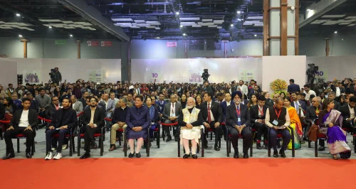 Gathering at the National Startup Day programme marking a decade of Startup India at Bharat Mandapam, in New Delhi on January 16, 2026. PM addressing on the occasion.