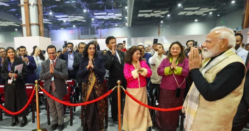 Gathering at the National Startup Day programme marking a decade of Startup India at Bharat Mandapam, in New Delhi on January 16, 2026. PM addressing on the occasion.