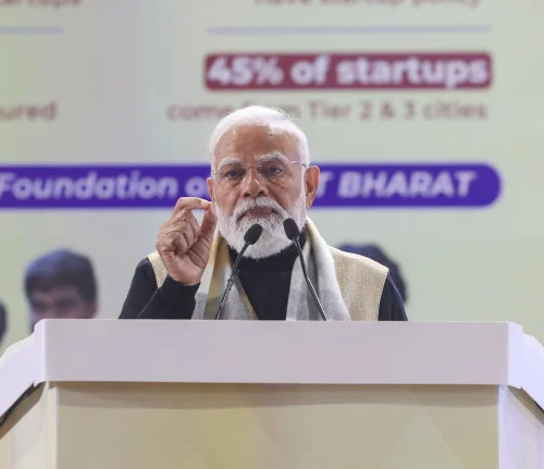 Gathering at the National Startup Day programme marking a decade of Startup India at Bharat Mandapam, in New Delhi on January 16, 2026. PM addressing on the occasion.