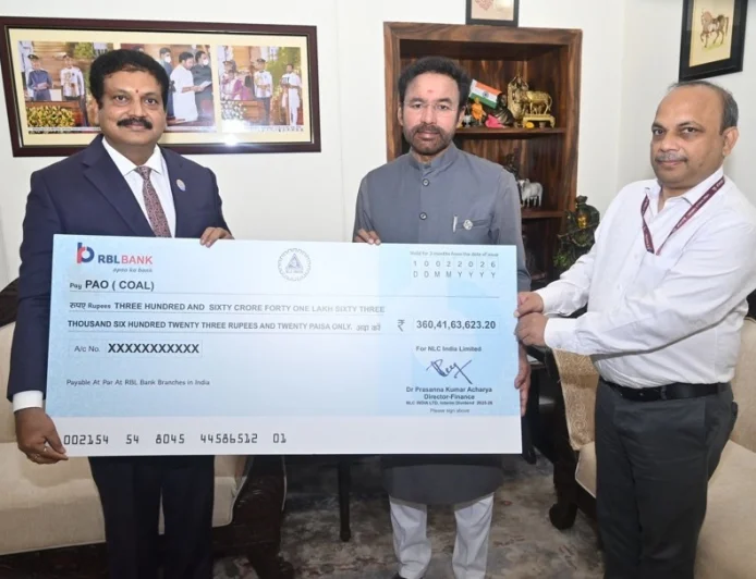 CMD NLC INDIA LIMITED HANDS OVER ₹360 CRORE INTERIM DIVIDEND TO HONOURABLE MINISTER OF COAL & MINES, SHRI G. KISHAN REDDY GARU