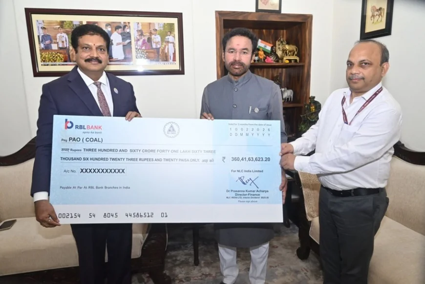 CMD NLC INDIA LIMITED HANDS OVER ₹360 CRORE INTERIM DIVIDEND TO HONOURABLE MINISTER OF COAL & MINES, SHRI G. KISHAN REDDY GARU