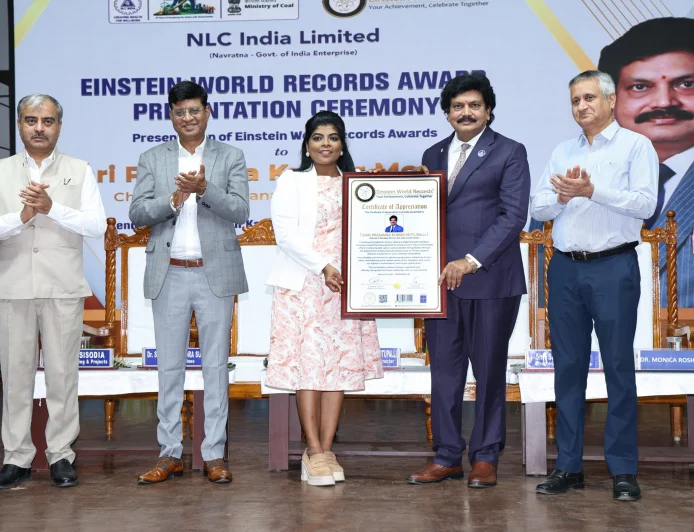 NLC INDIA CMD SHRI PRASANNA KUMAR MOTUPALLI CONFERRED EINSTEIN WORLD RECORDS RECOGNITION FOR STUDENT-CENTRIC INITIATIVE